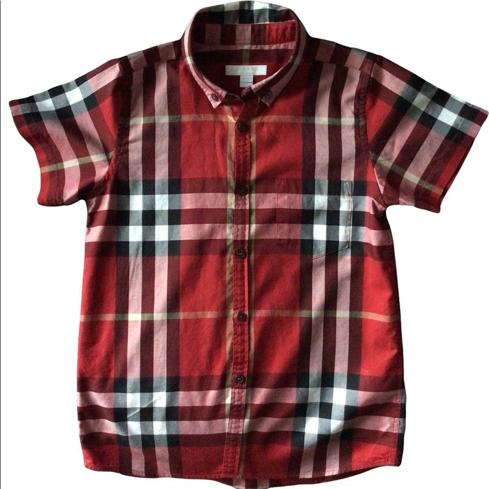 Burberry Children’s Red Checked Button Down Shirt, Boys Size 10y